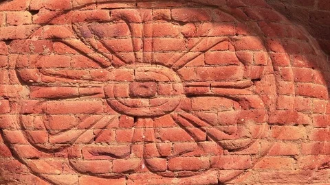 Lotus flower ornament. Carving in Buddhist Pidurangala Cave Temple. Sri Lanka Stock Footage