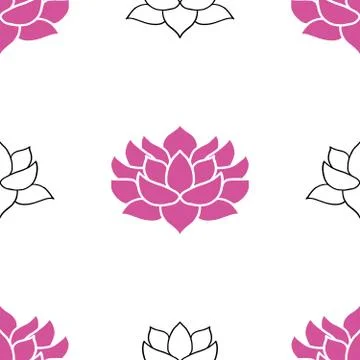 Lotus flower Seamless Pattern, Hand Drawn doodle background. Vector illustrat 스톡 일러스트