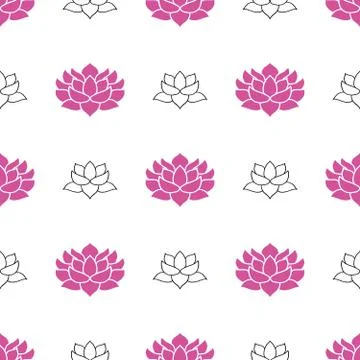 Lotus flower Seamless Pattern, Hand Drawn doodle background. Vector illustrat Stockillustratie