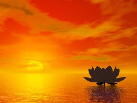 Lotus flower by sunset - 3D render Stock Illustration