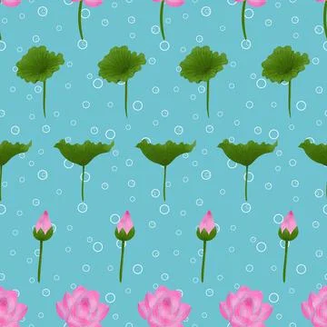 Lotus flowers repeat pattern design on blue background Stock Illustration
