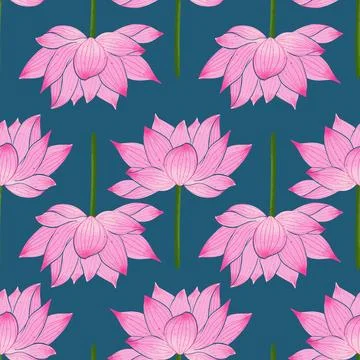 Lotus flowers seamless pattern vector illustration Stock Illustration