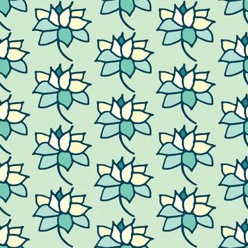 Lotus flowers seamless vector pattern in blue Stock Illustration
