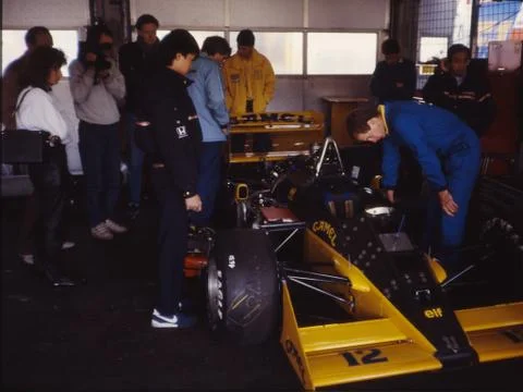 Lotus garage 1987 Oesterreich ring Stock Photos