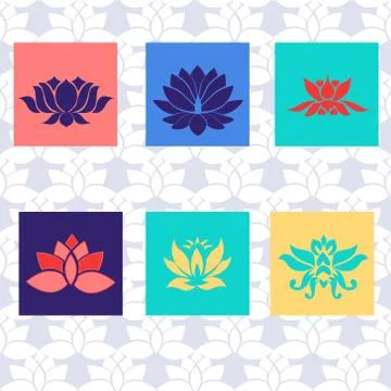 Lotus icon of six types Isolated vector sign symbol. Stock Illustration