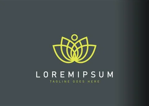 Lotus line logo design. Vector illustration of a lotus along with fit people  스톡 일러스트