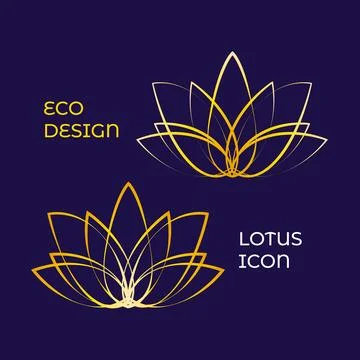 Lotus linear flower logo. Vector label for wellness industry, spa center, beauty Stock Illustration