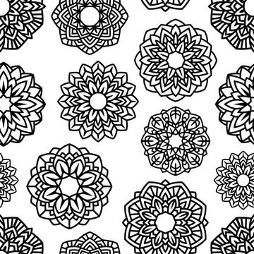 Lotus Mandala Vector Template seamless pattern. Oriental silhouette background Illustrazione stock