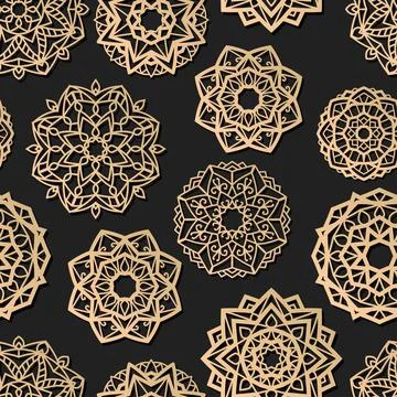 Lotus Mandala Vector Template seamless pattern. Oriental silhouette background Stock Illustration