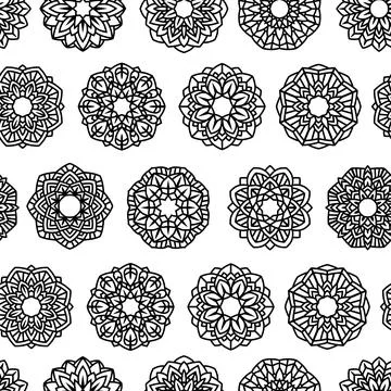 Lotus Mandala Vector Template seamless pattern. Oriental silhouette background Stock Illustration