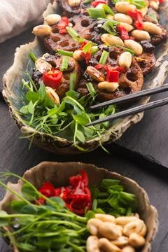 Lotus Root Deep fried with Sauce Japanese Food Stock Photos