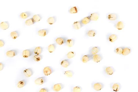 Lotus seeds background pattern isolated over white Foto stock