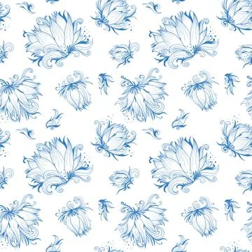 Lotus Sketch Vector Pattern Stock Illustration