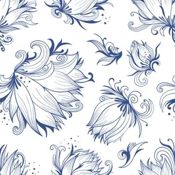 Lotus Sketch Vector Pattern Stock Illustration