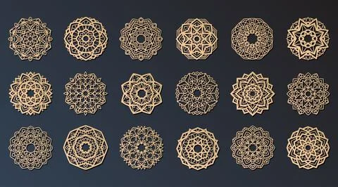 Lotus Vector Mandala Vector Template Set for Cutting and Printing. Illustrazione stock
