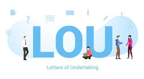 Lou letters Of undertaking concept with big word or text and team people with Stock Illustration