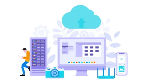 Loud computing system technology with character animation Stock Footage 310532709