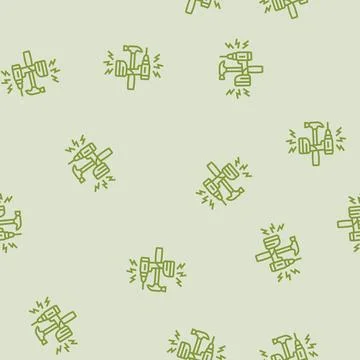 Loud construction work hammering drilling sounds line seamless pattern Stock Illustration