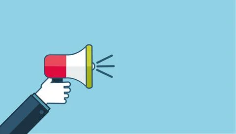 Loud megaphone message template with blank empty bubble speech announcement Stock Illustration