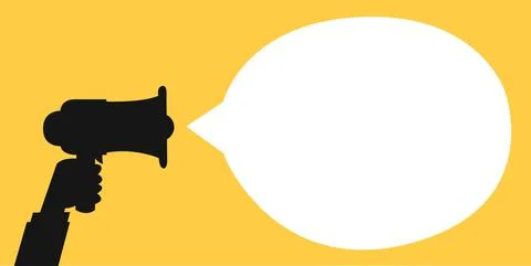Loud megaphone message template with blank speech bubble, vector flat Stock Illustration