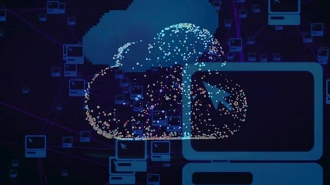 Loud shape connected to desktop computer monitor icons Stock-Footage 335830945