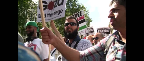 Loud Shouting Huge Crowd Marching for Gaza on August 9 2014 London UK Stock Footage 144282901