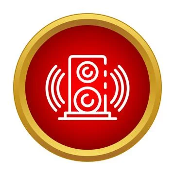 Loud speaker emitting sounds vector red icon Stock Illustration