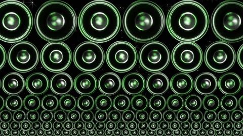 Loud speakers in action. Clouds of powerful sounding membranes. Video art for Stock Footage 157307945