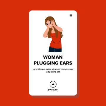 Loud woman plugging ears vector Stock Illustration