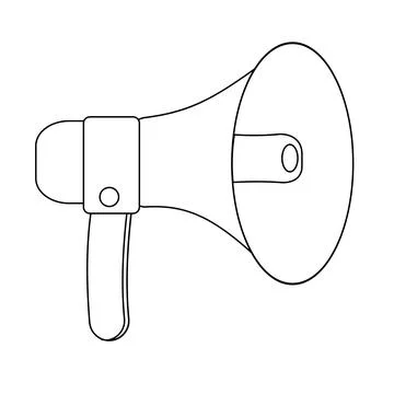 Loudspeaker, black contour line, vector doodle illustration Stock Illustration