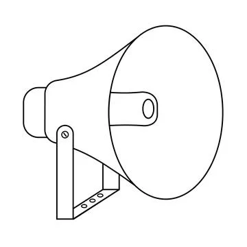 Loudspeaker, black contour line, vector doodle illustration Stock Illustration