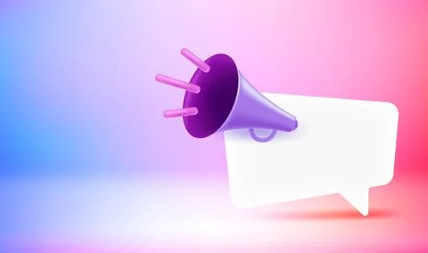 Loudspeaker with chat cloud. Vector 3d banner with copy space Stock Illustration