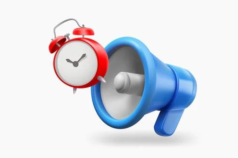 Loudspeaker with the clock. Time management concept. 3d vector illustration Stock Illustration