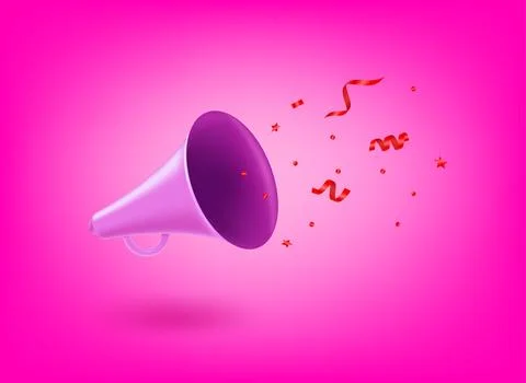 Loudspeaker with confetti. 3d vector illustration Stock-Illustration