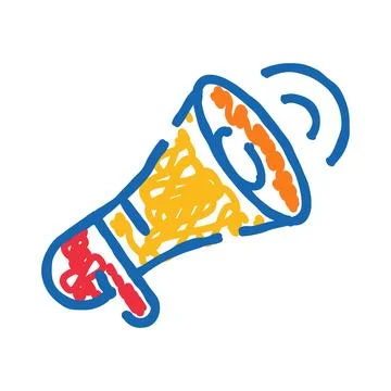 Loudspeaker doodle communicating important message and announcement Stock Illustration
