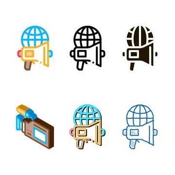 Loudspeaker globe icon vector outline simplified Stock Illustration