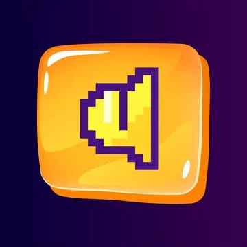 Loudspeaker glossy ui button with pixelated color icon 스톡 일러스트