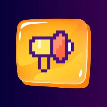 Loudspeaker glossy ui button with pixelated color icon Stock Illustration