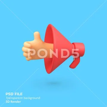 Loudspeaker with hand outstretched like isolated 3d render icon illustration PSD Template