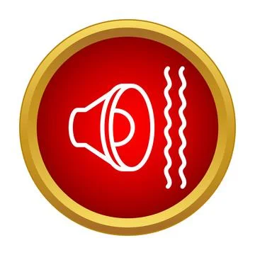 Loudspeaker icon broadcasting sound waves in red circle Stock Illustration
