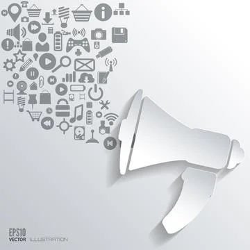 Loudspeaker icon. Flat abstract background with web icons. Interface symbols イラスト素材