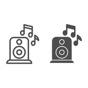 Loudspeaker line and solid icon. Party audio speaker with music notes. Birthday Stock Illustration
