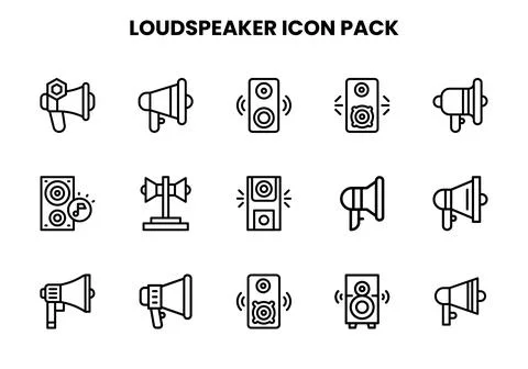 Loudspeaker Line Bundle Icons Pack Stock Illustration