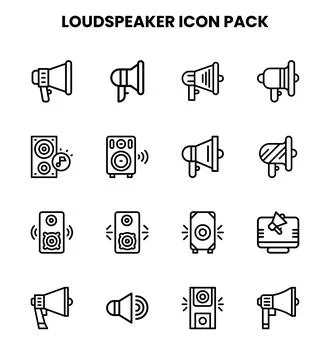 Loudspeaker Line Set Icons Pack Stock Illustration