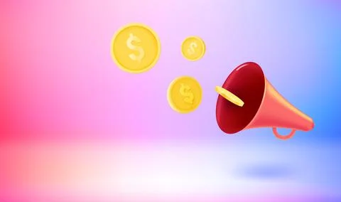 Loudspeaker with new messages. Vector 3d banner with doodling Illustrazione stock