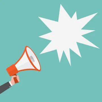 Loudspeaker or megaphone with speech bubble. Vector illustration. Stock Illustration