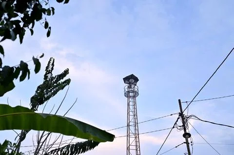 A loudspeaker for prayers outside the mosque at sunset Fotos Stock