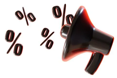 A loudspeaker stands alone on a clear background with discount percentages .. Stock Illustration