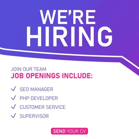Loudspeaker with text 'we're hiring' on Quick Tips badge. Business concept for Stock Illustration