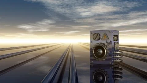 Loudspeaker under cloudy sky - 3d illustration Stock Illustration